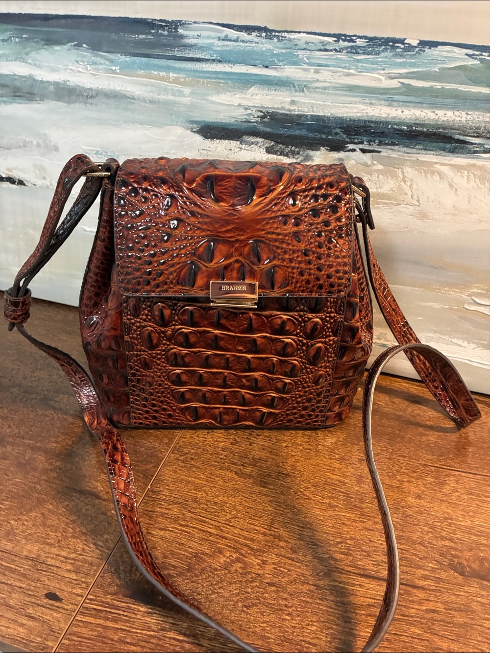 Brahmin Margo Pecan Melbourne Croc-Embossed Leather Crossbody